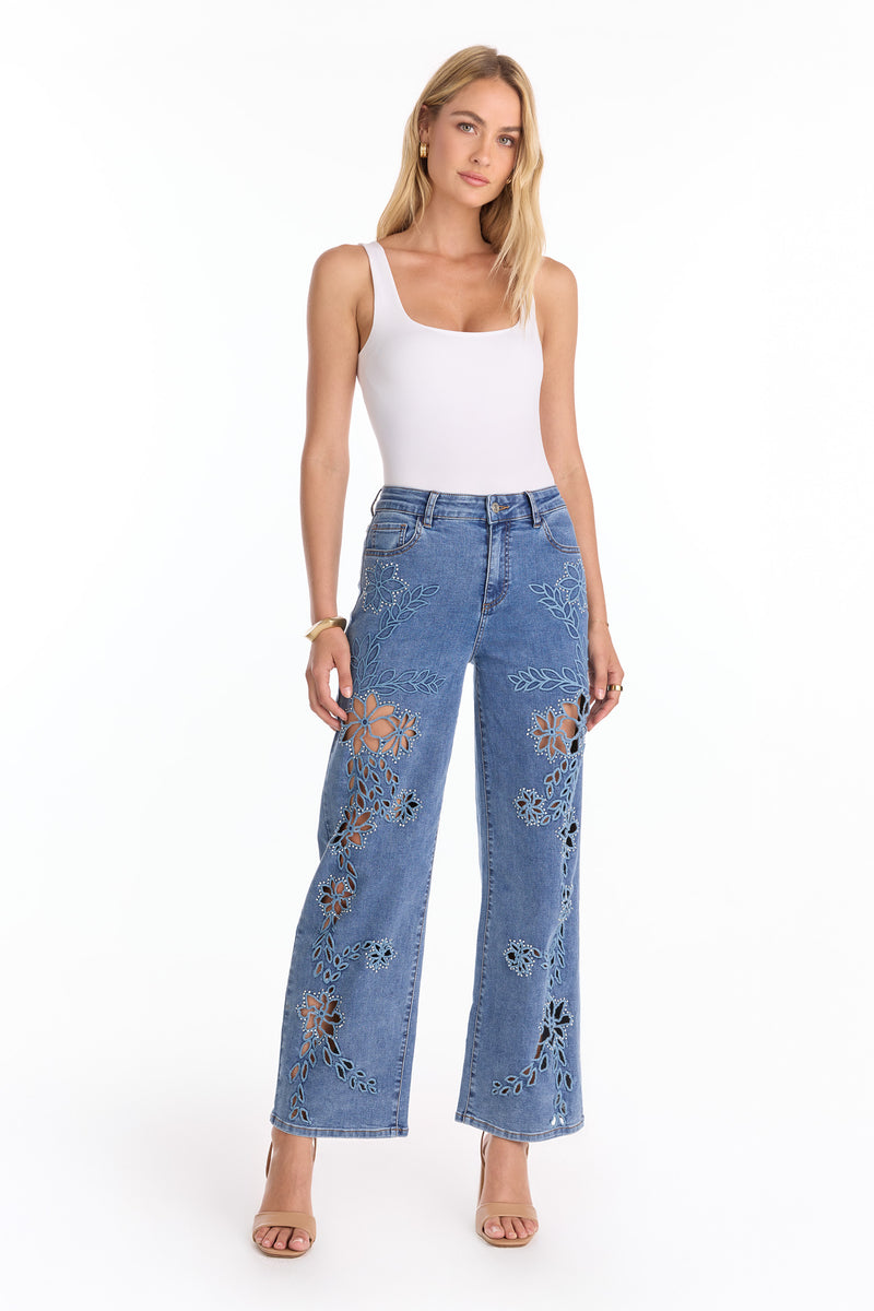 Zenya Crystal High Rise Jean - Medium Blue