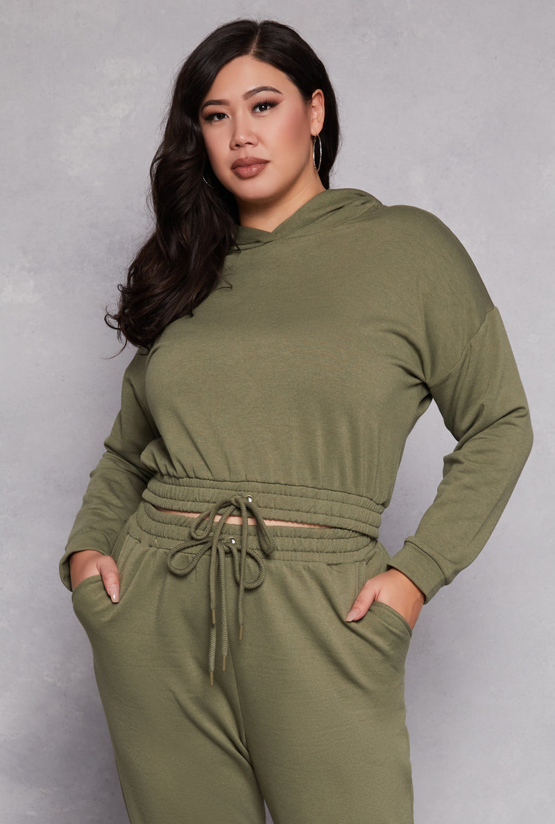 Plus Size Iris Elastic Hem Hooded Sweatshirt