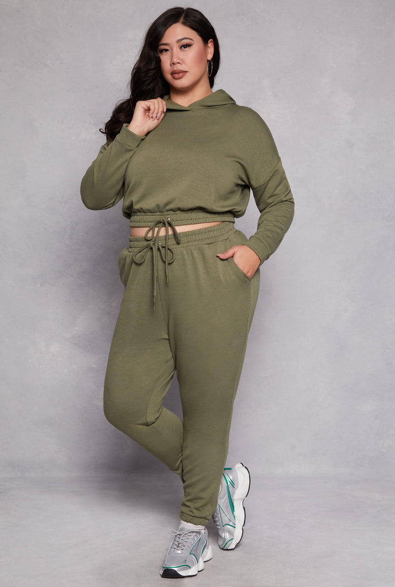 Plus Size Iris Elastic Hem Hooded Sweatshirt
