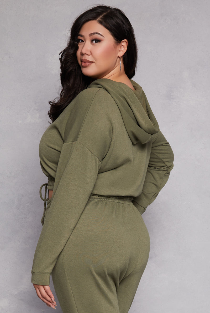 Plus Size Iris Elastic Hem Hooded Sweatshirt