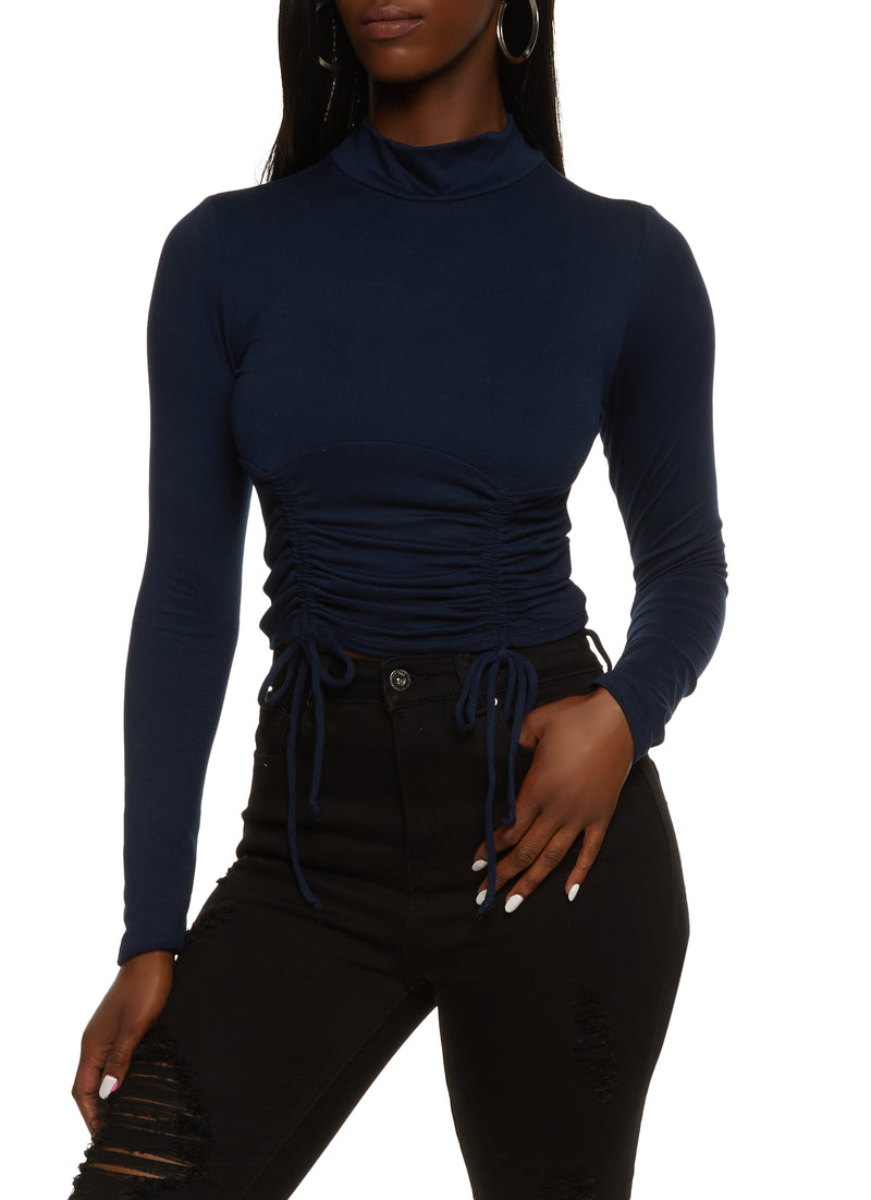 Mock Neck Ruched Long Sleeve Crop Top
