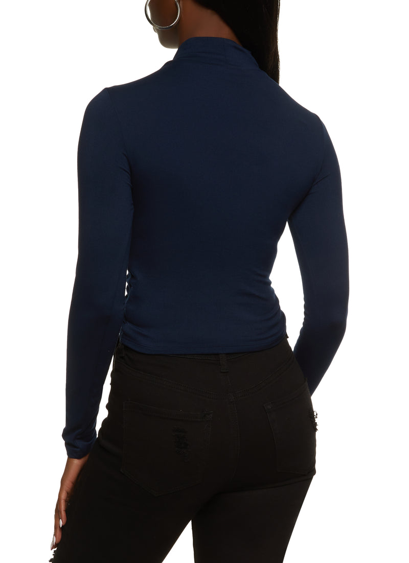 Mock Neck Ruched Long Sleeve Crop Top