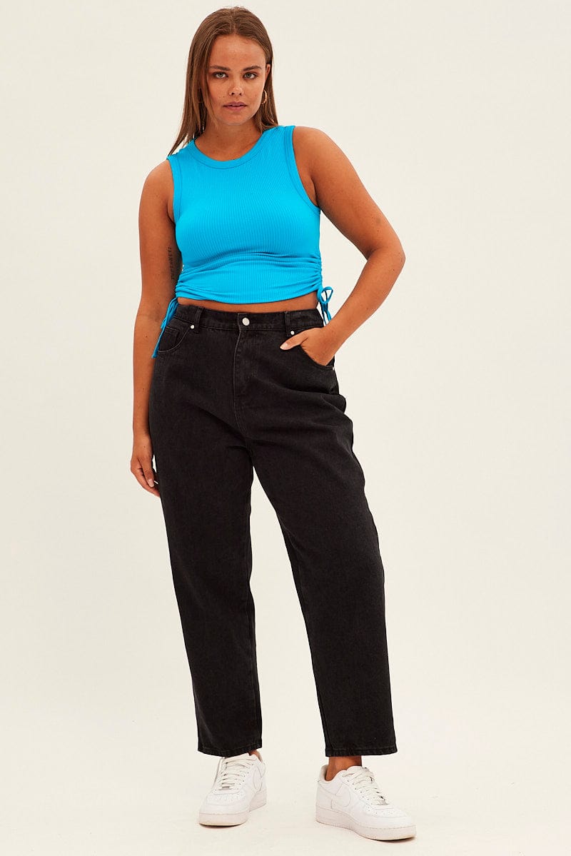 Blue Ruched Tank Top Seamless