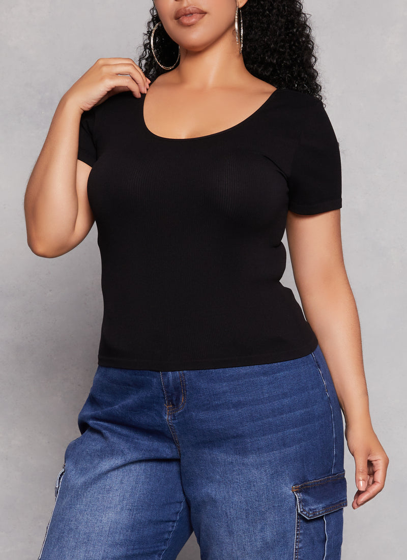 Plus Size Criss Cross Back Short Sleeve Tee
