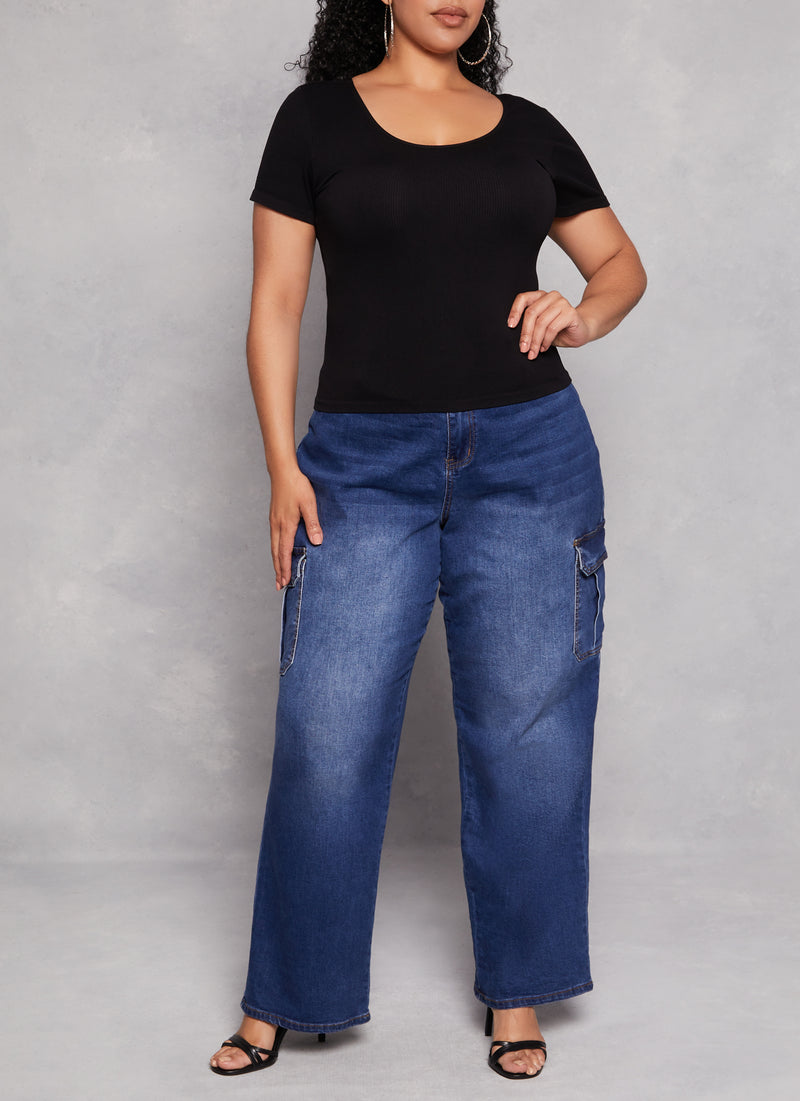 Plus Size Criss Cross Back Short Sleeve Tee