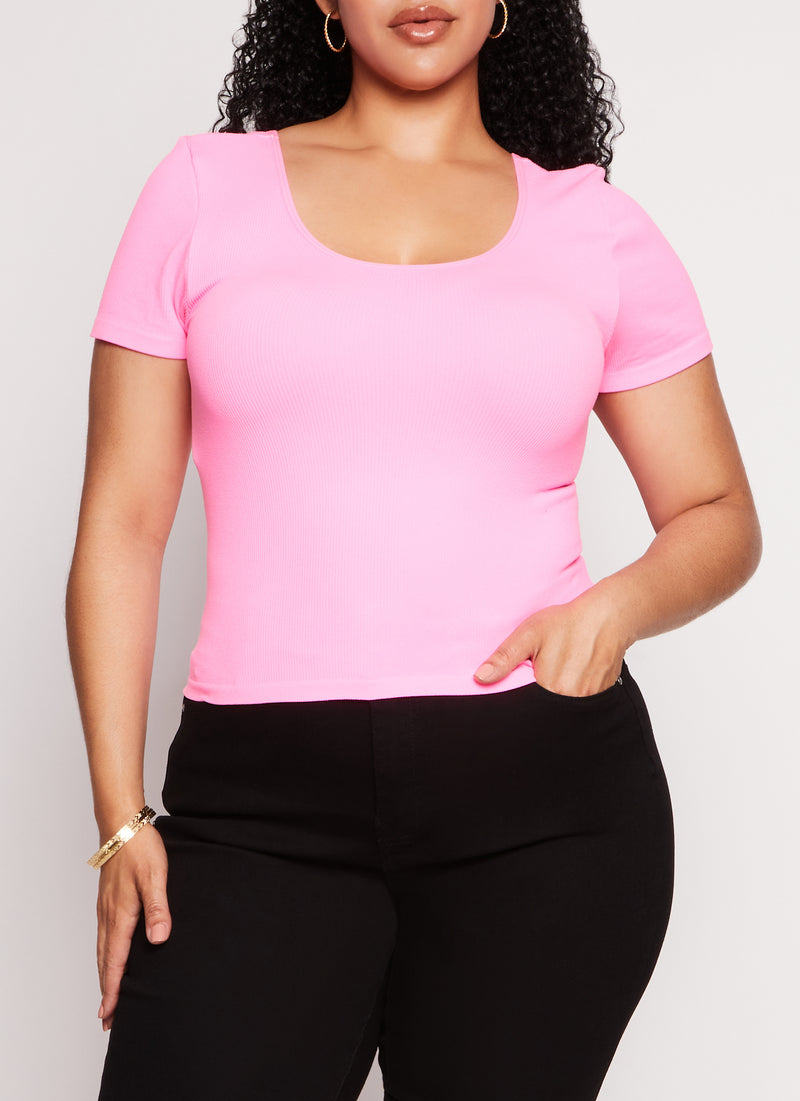 Plus Size Criss Cross Back Short Sleeve Tee