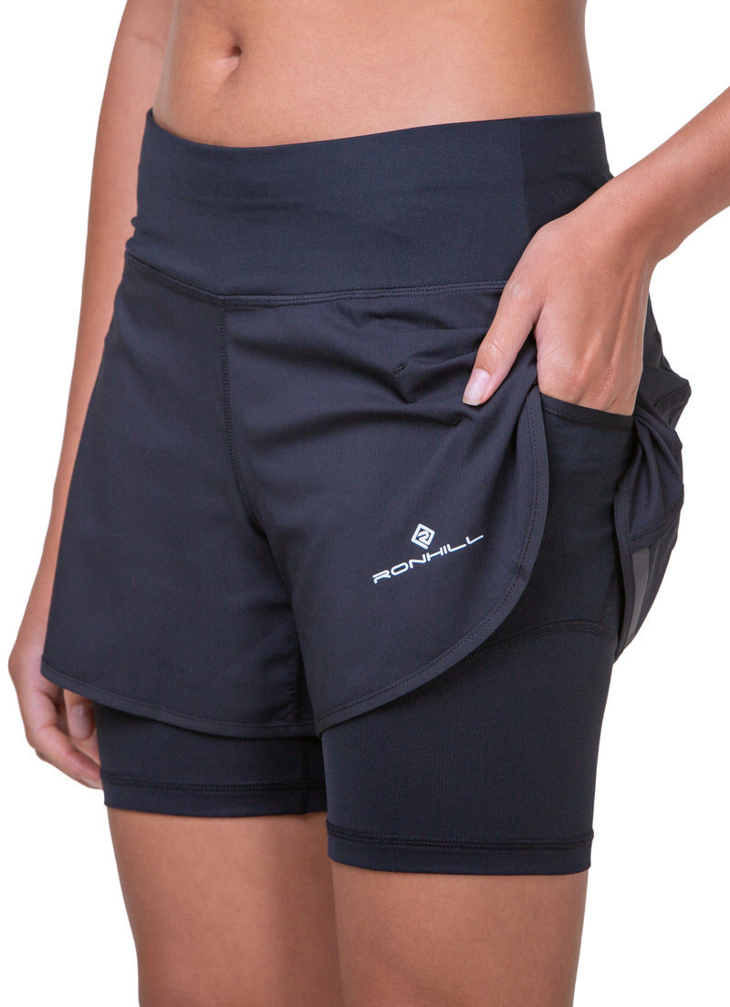 Ronhill Tech 4.5 Inch Twin 2 in 1 Womens Running Shorts - Black
