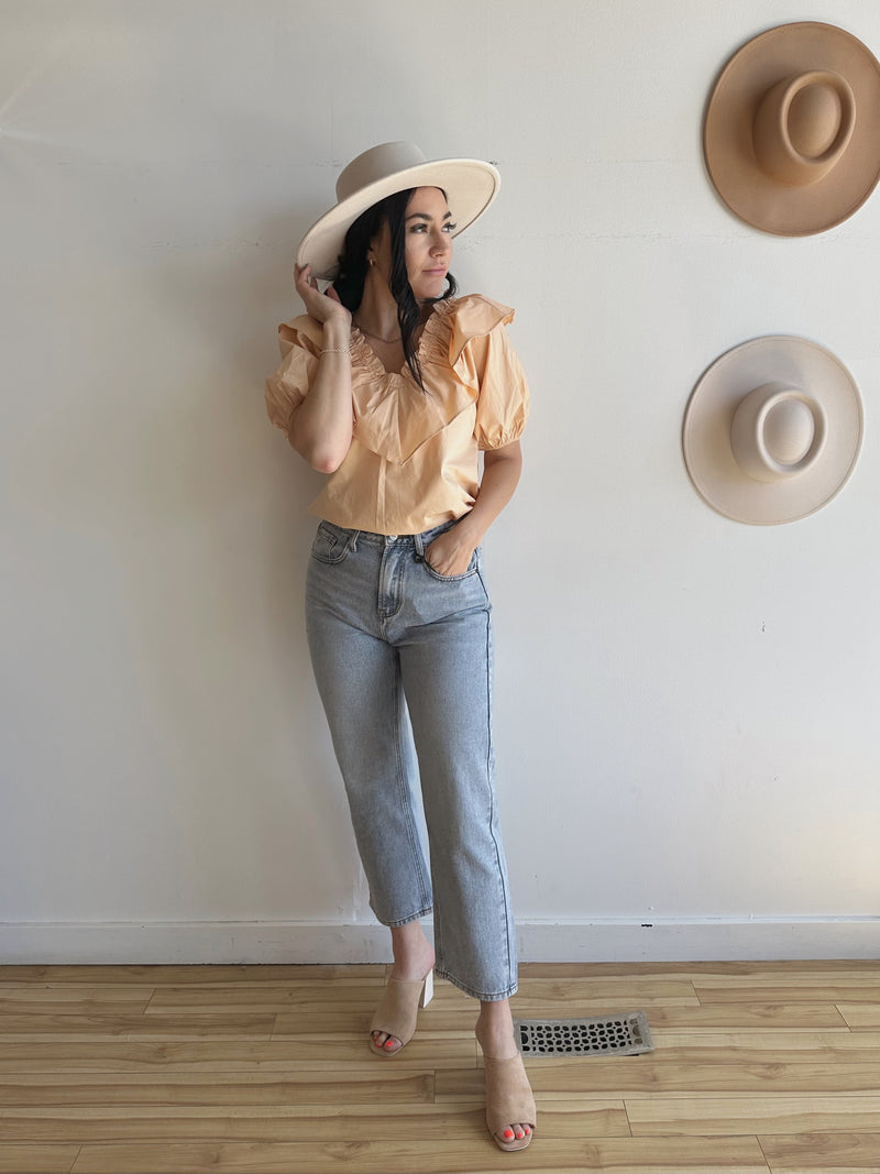 Ruffle Cotton Puff Sleeve Top