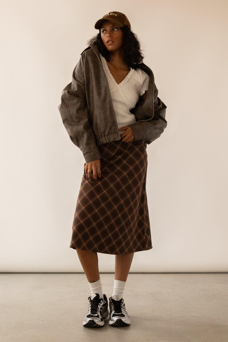 PLAID MIDI SKIRT