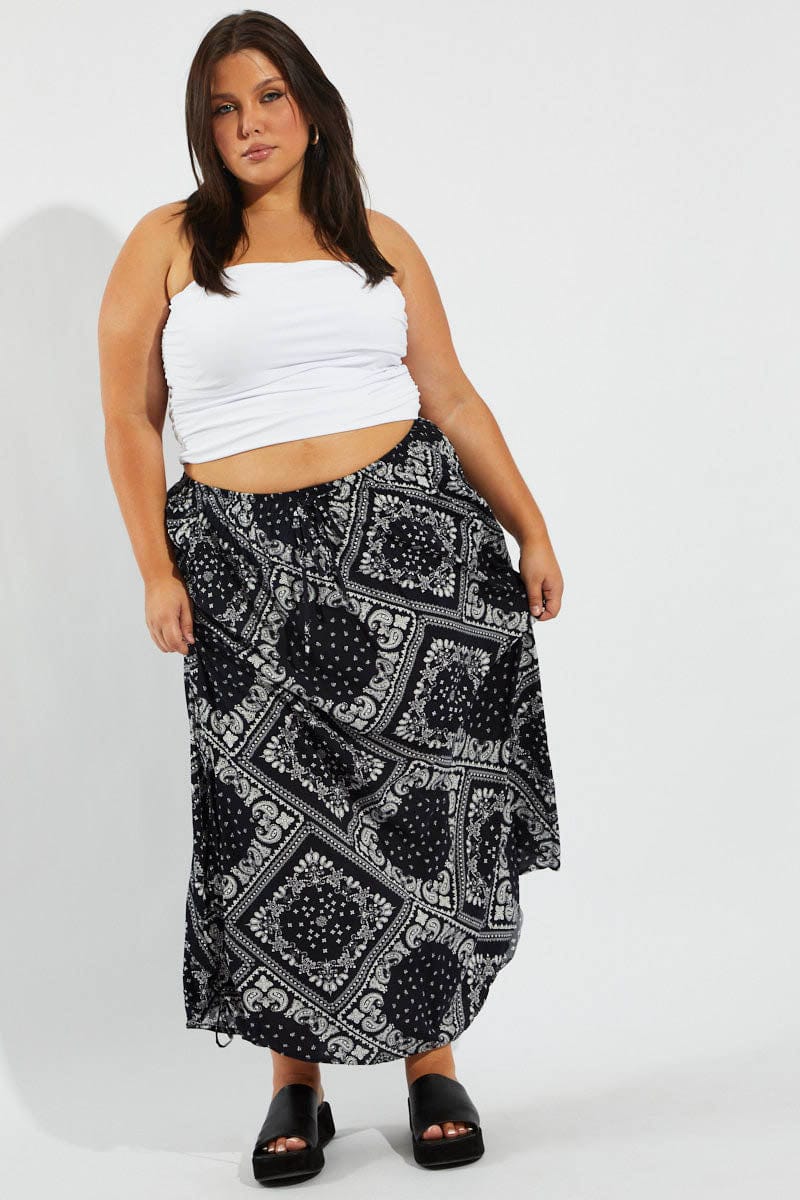 Blue Boho Drawstring Side Bandana Maxi Skirt