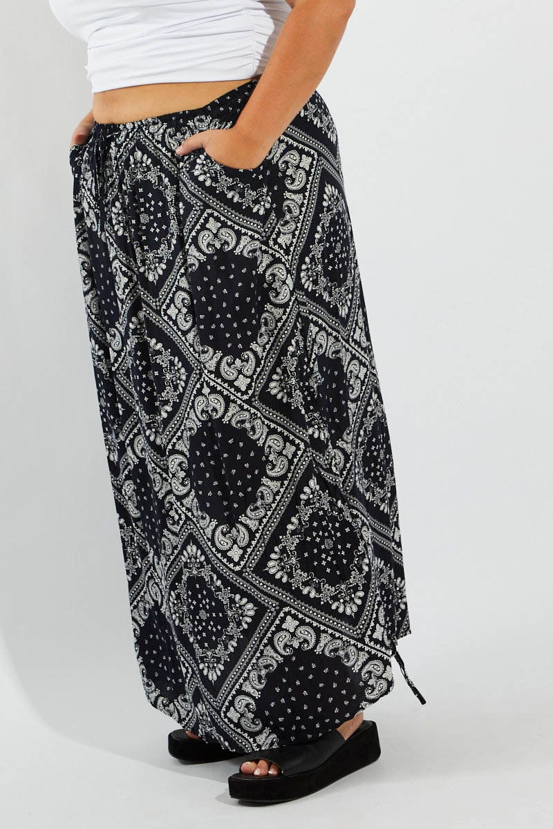 Blue Boho Drawstring Side Bandana Maxi Skirt