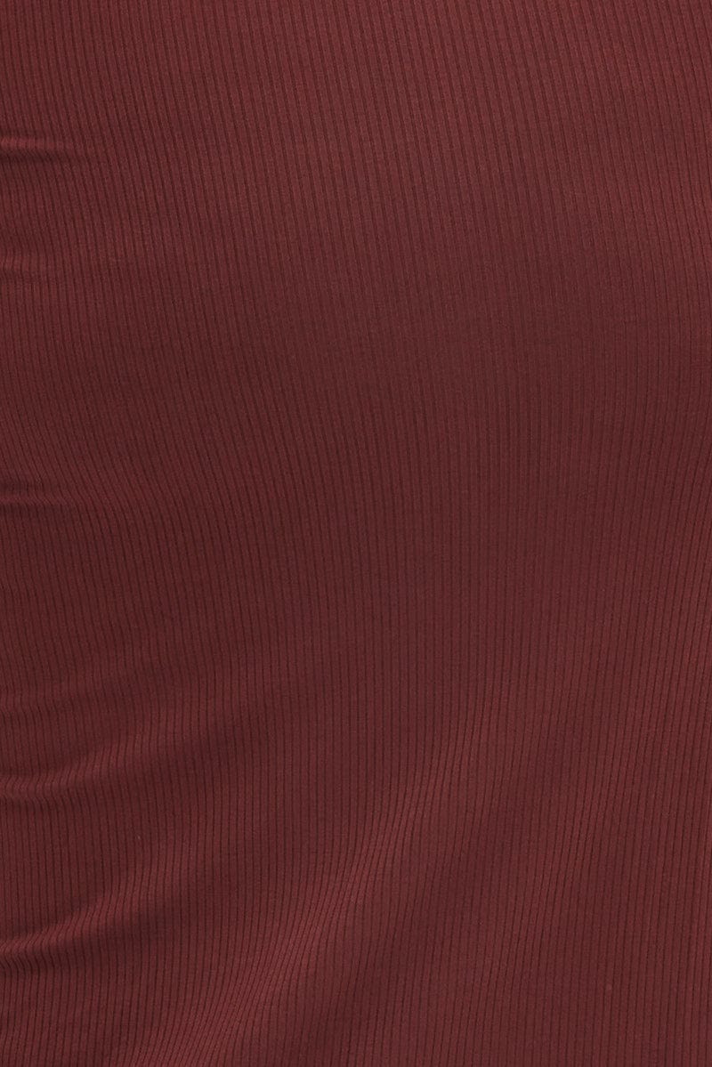 Brown Midi Skirt Rib Ruched