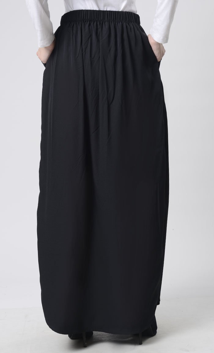 Front button elastic waist fit skirt