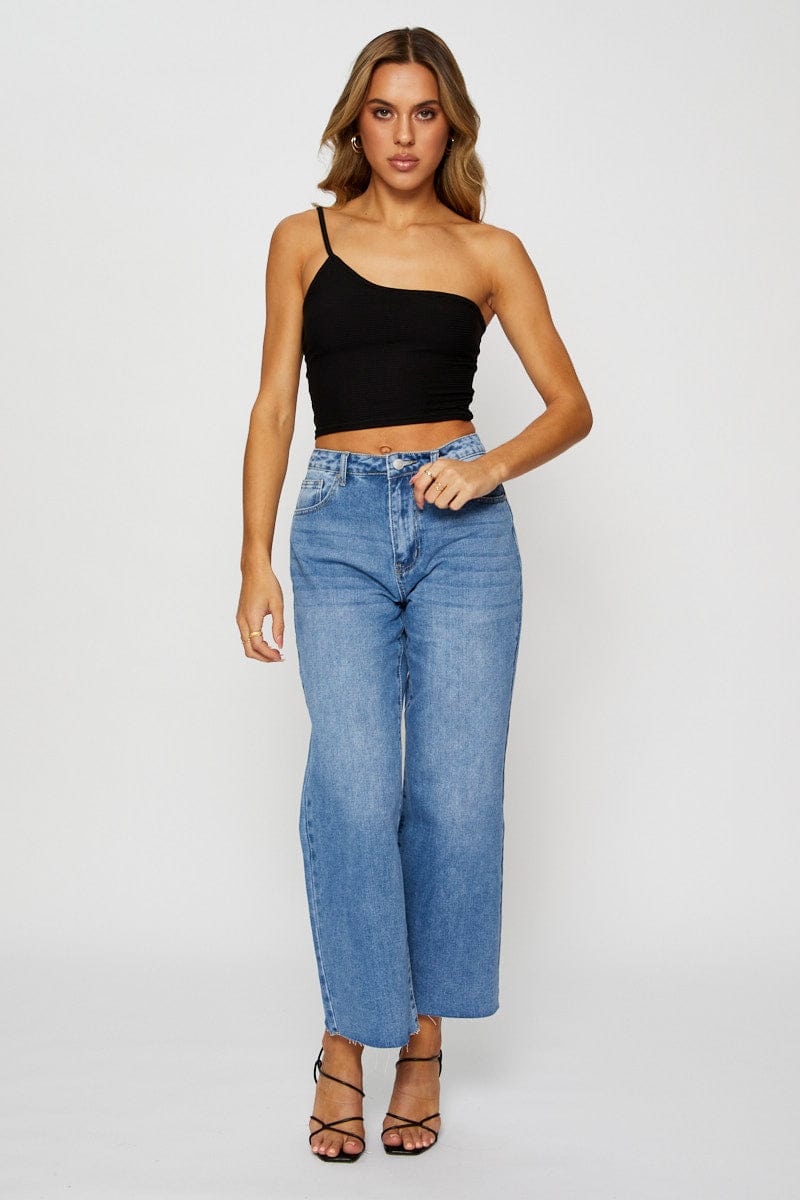 Black Crop Top One Shoulder