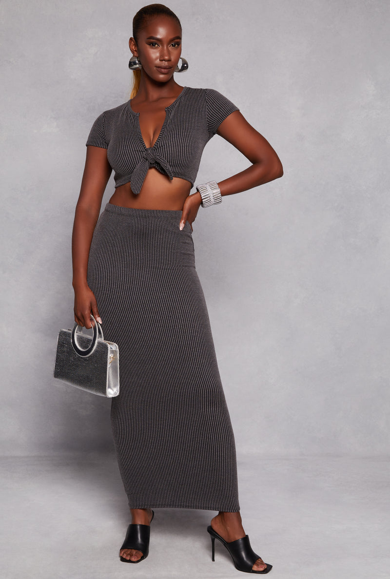 Ribbed Tie Front Crop Top