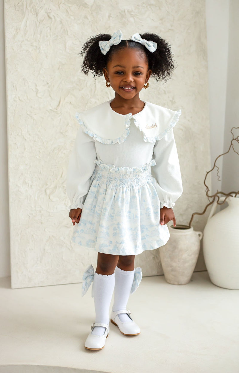 Girls Blue French Toile Cord Skirt and Top