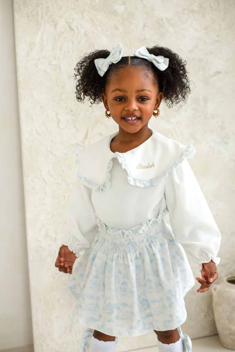 Girls Blue French Toile Cord Skirt and Top