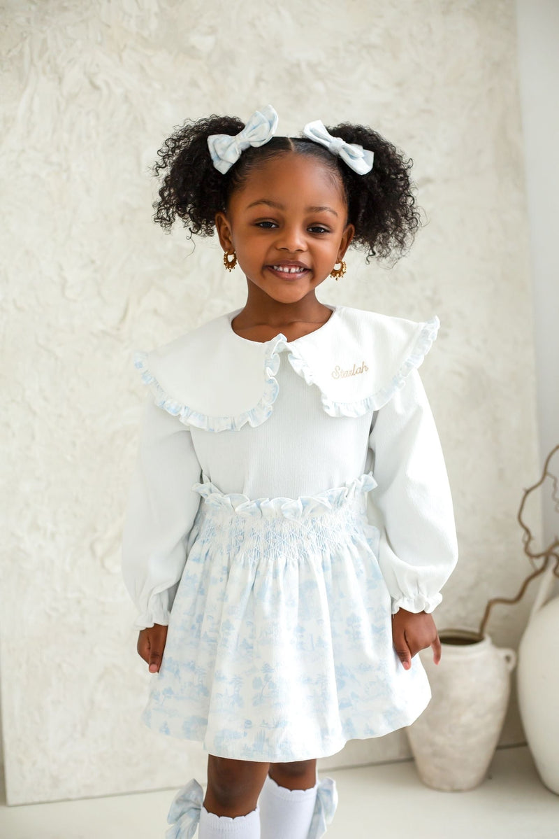 Girls Blue French Toile Cord Skirt and Top