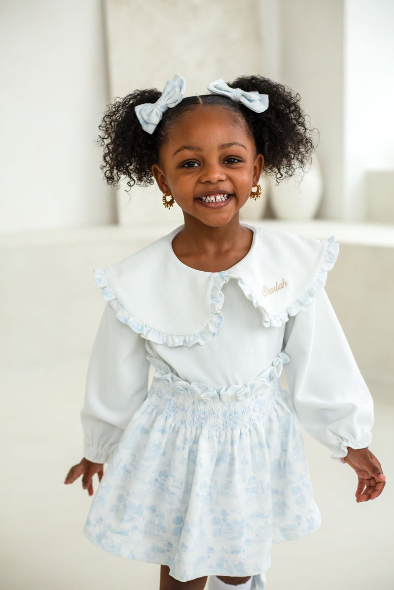 Girls Blue French Toile Cord Skirt and Top