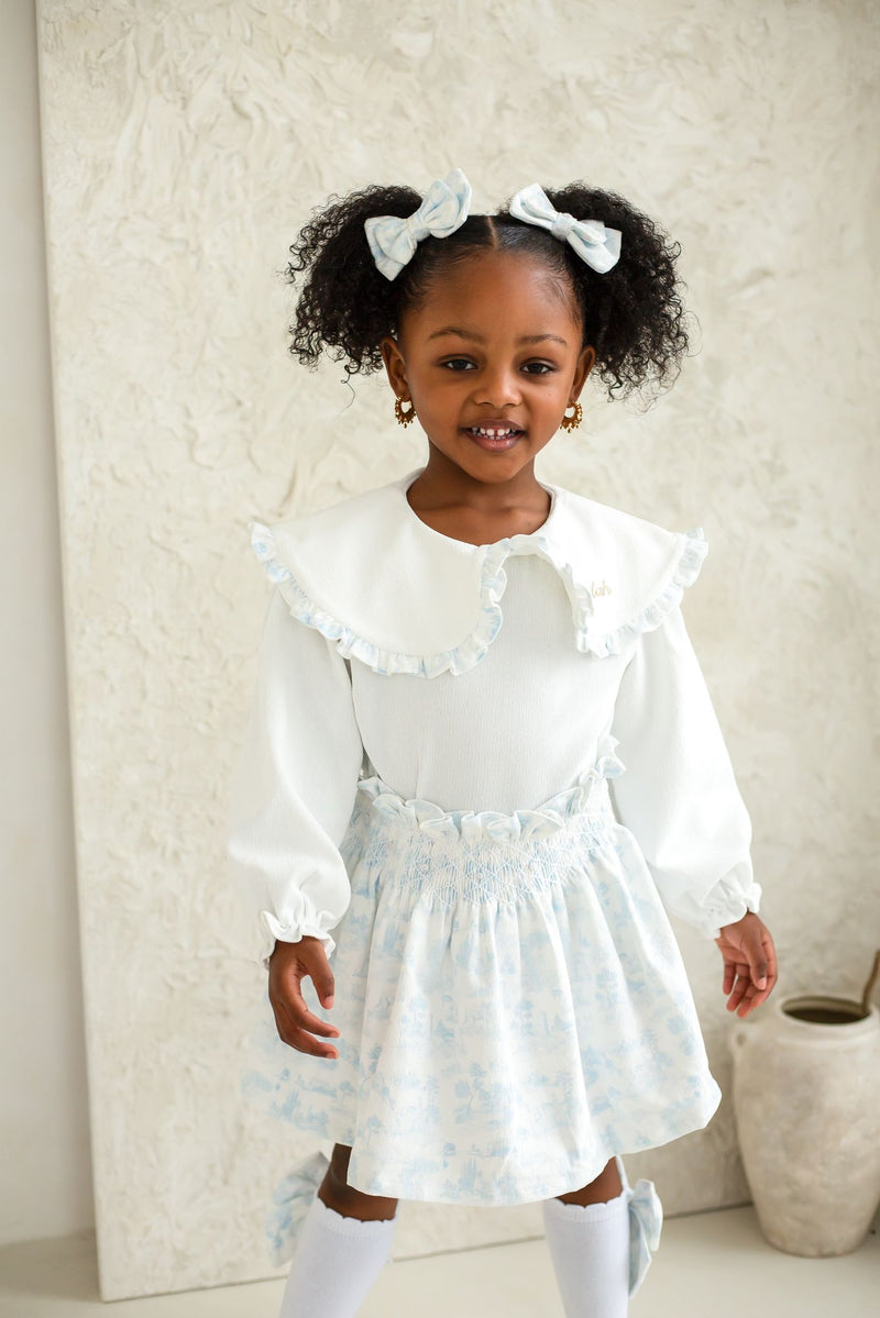 Girls Blue French Toile Cord Skirt and Top