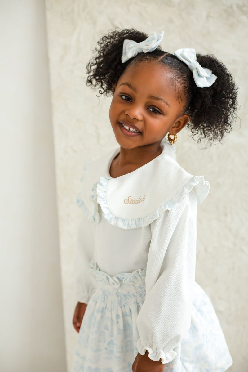 Girls Blue French Toile Cord Skirt and Top