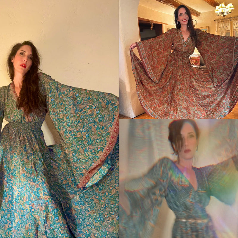 The Nina “Feeling Good” Dress – Boho Maxi Dress with Dramatic Sleeves & Full Twirling Skirt | 70% Silk | XS to XXL | 3 Prints