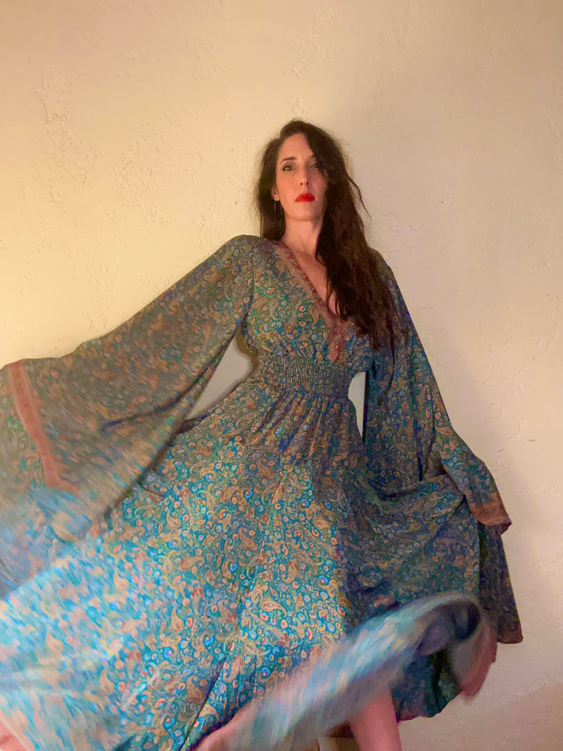 The Nina “Feeling Good” Dress – Boho Maxi Dress with Dramatic Sleeves & Full Twirling Skirt | 70% Silk | XS to XXL | 3 Prints