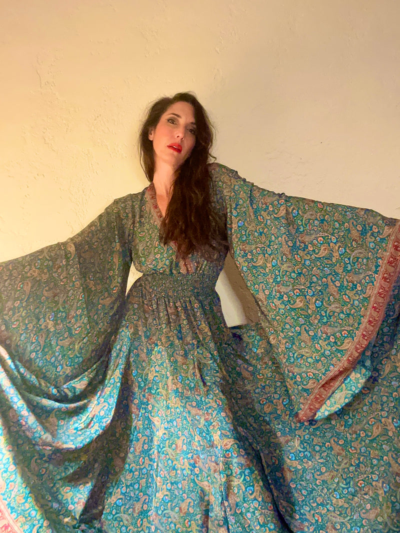 The Nina “Feeling Good” Dress – Boho Maxi Dress with Dramatic Sleeves & Full Twirling Skirt | 70% Silk | XS to XXL | 3 Prints