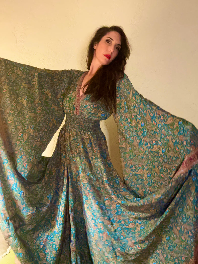 The Nina “Feeling Good” Dress – Boho Maxi Dress with Dramatic Sleeves & Full Twirling Skirt | 70% Silk | XS to XXL | 3 Prints