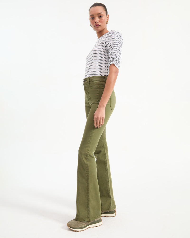 Beverly Patch-Pocket Skinny-Flare Twill Pant