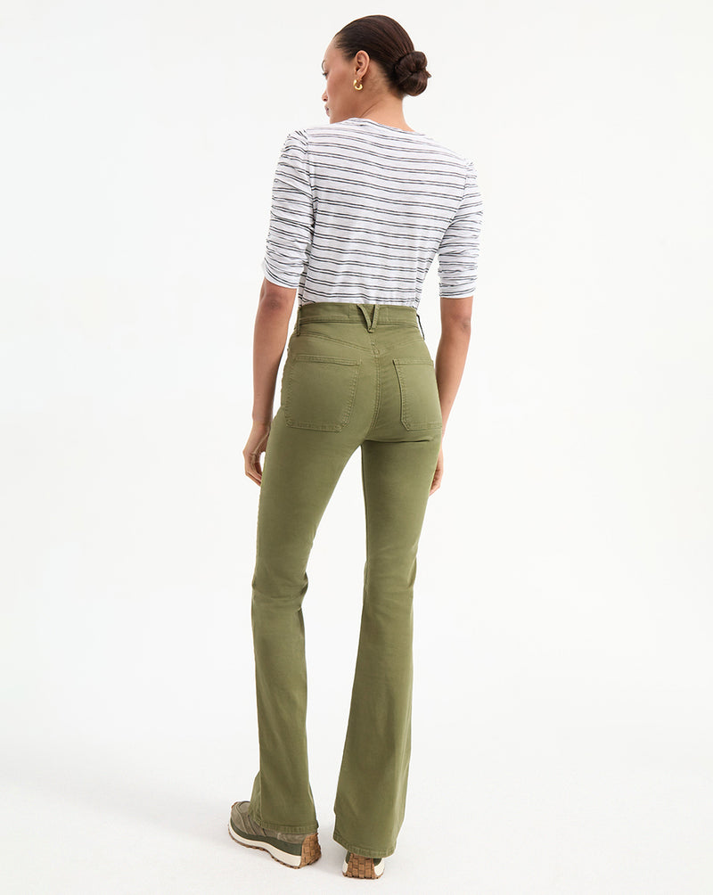 Beverly Patch-Pocket Skinny-Flare Twill Pant