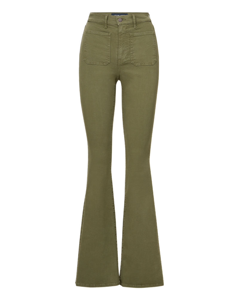 Beverly Patch-Pocket Skinny-Flare Twill Pant