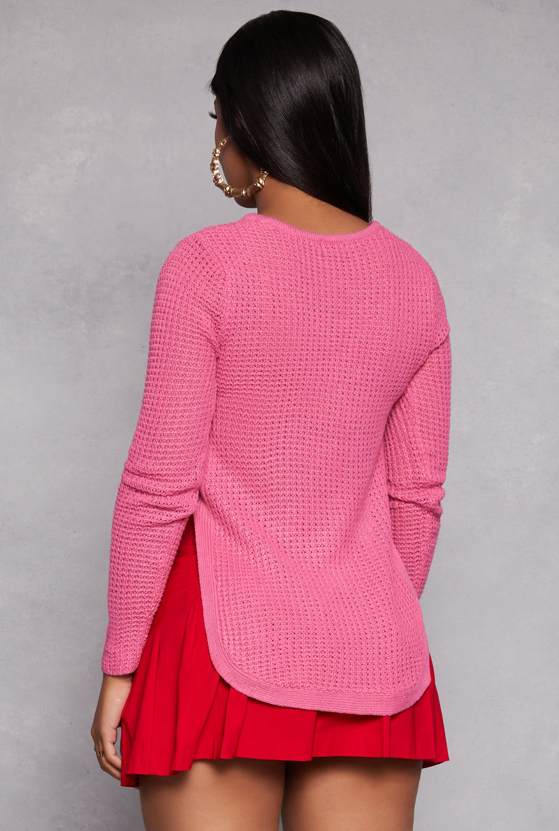 Waffle Knit V Neck Caged Side Sweater