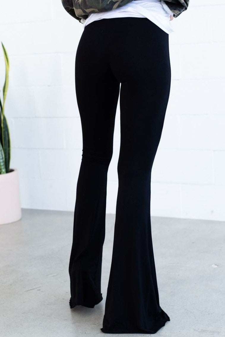 Cher Solid Raw Edge Flare Pant - Black