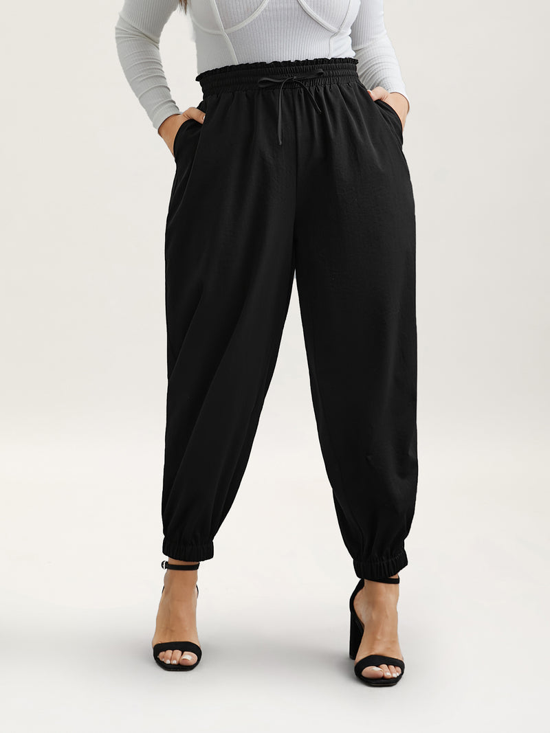 Ruffled Waist Drawstring Tapered Pants