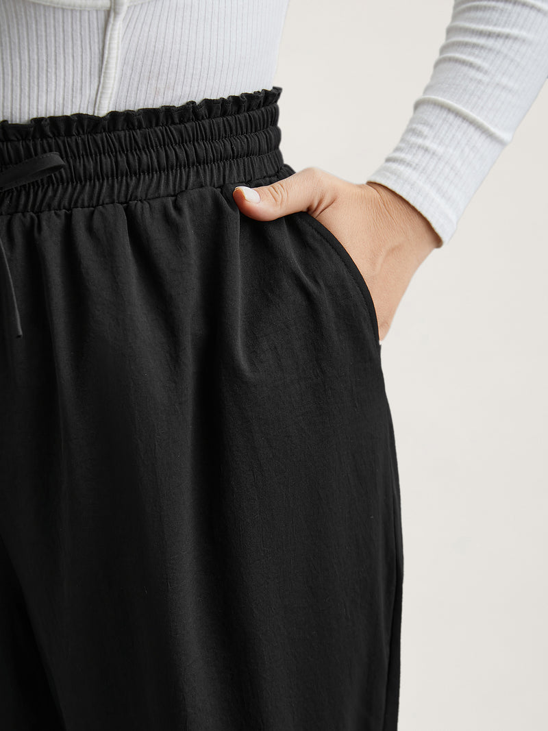 Ruffled Waist Drawstring Tapered Pants