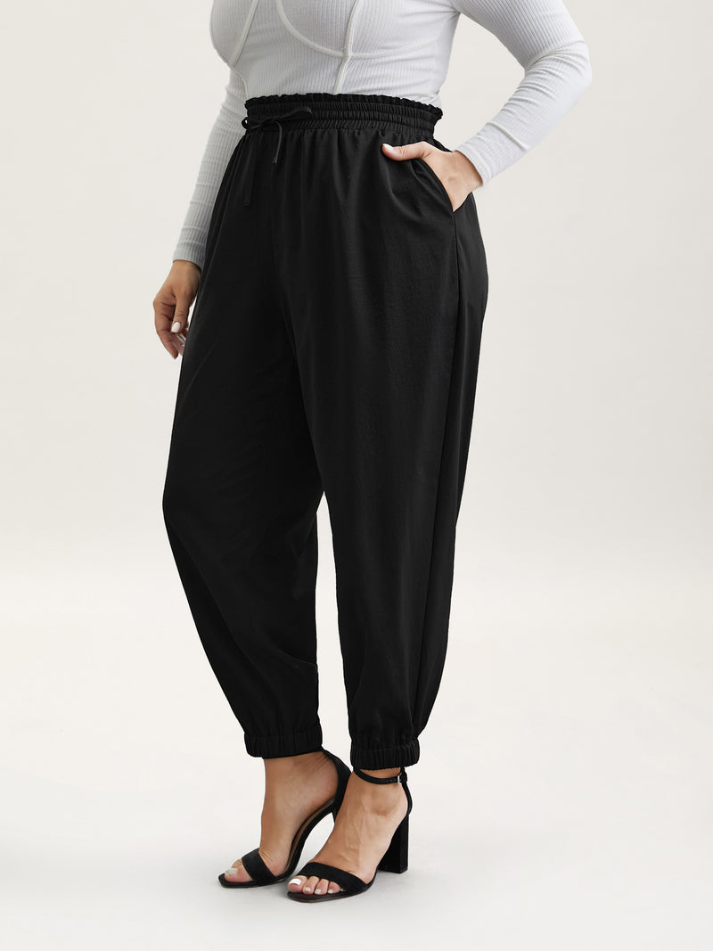 Ruffled Waist Drawstring Tapered Pants