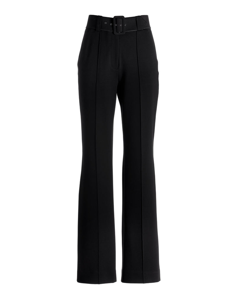 Malibu Belted Ponte High Waist Wide Leg Trouser Pant Black