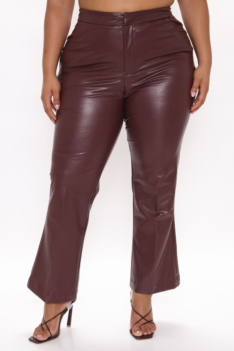 Julia Faux Leather Trouser Pant - Chocolate