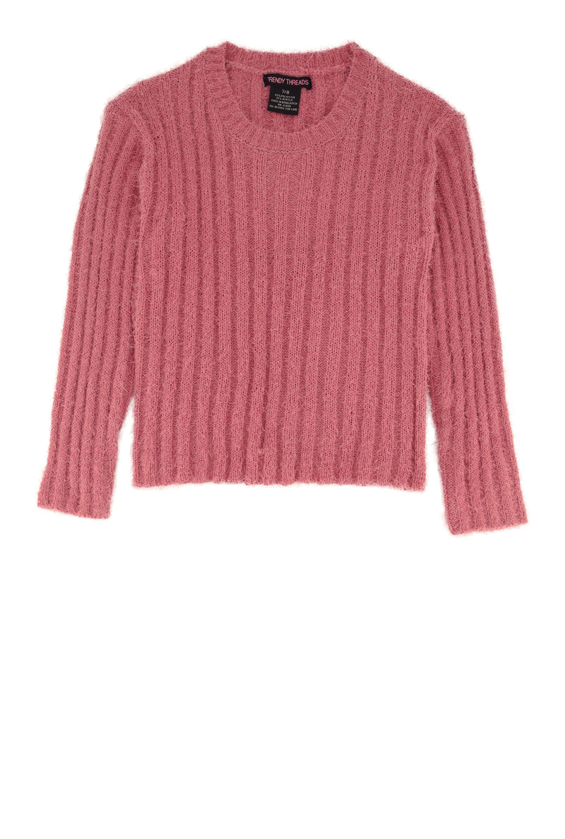 Girls Eyelash Ribbed Knit Sweater