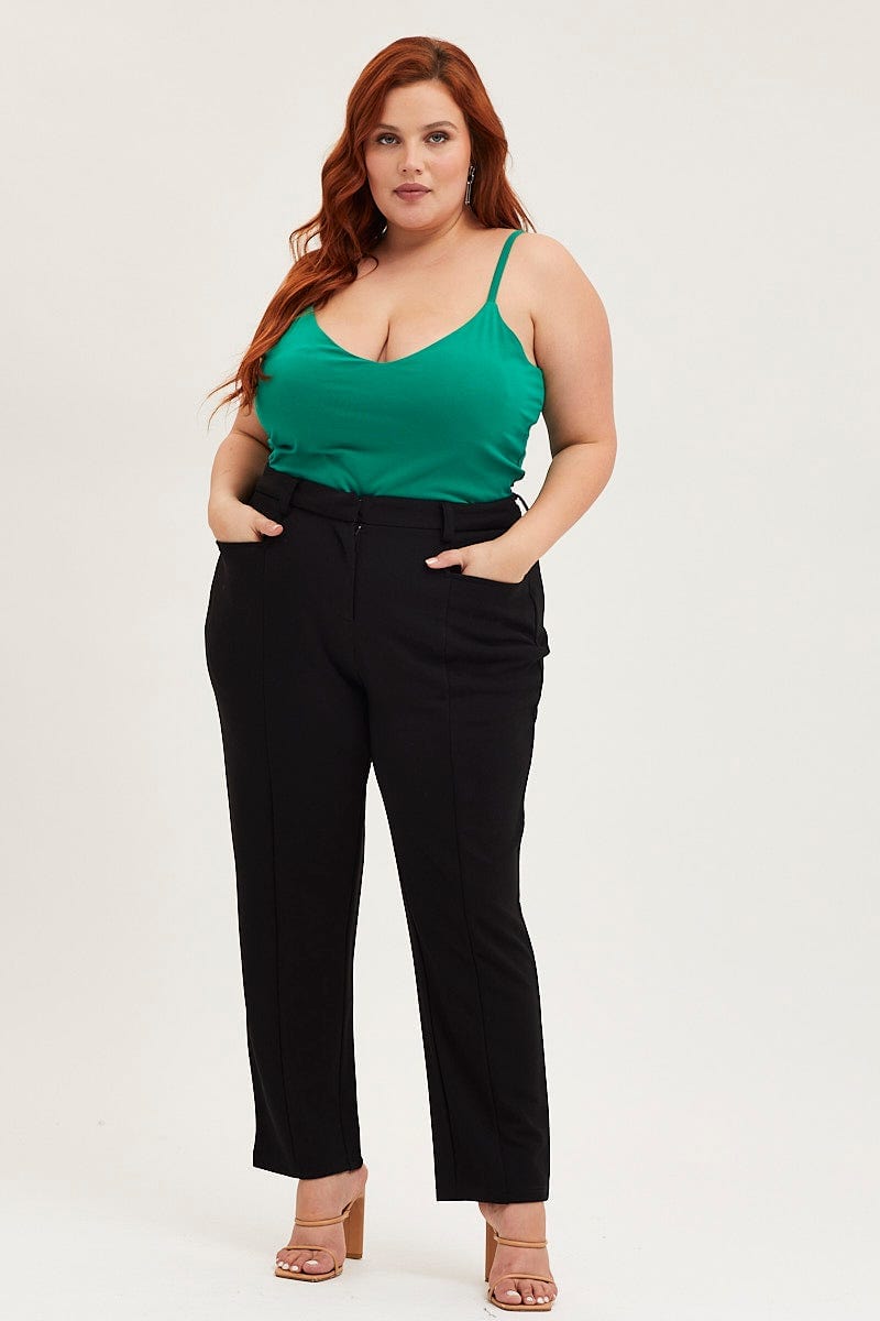 Green Singlet Top V-neck Cotton