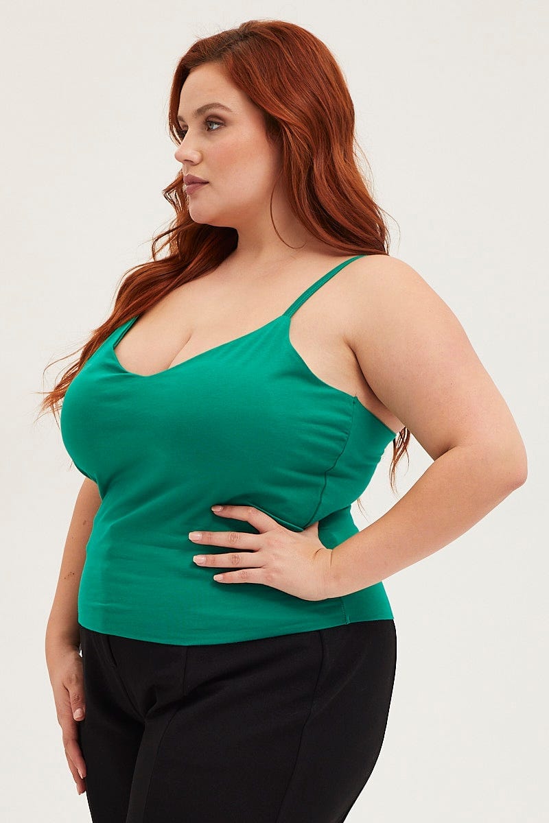 Green Singlet Top V-neck Cotton