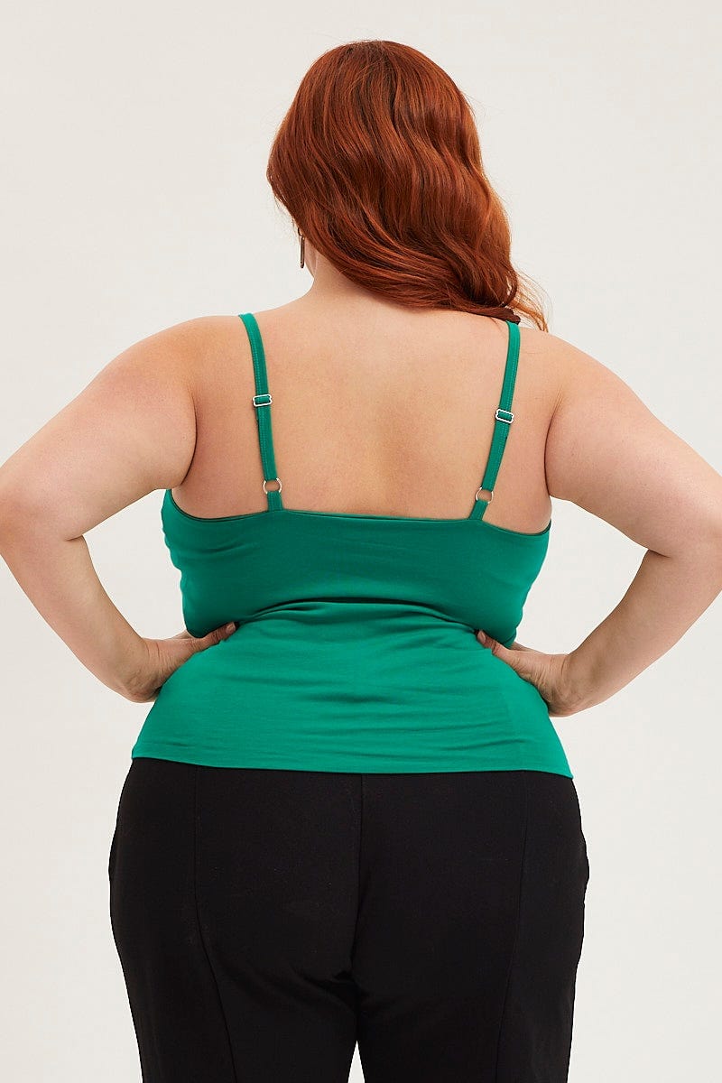 Green Singlet Top V-neck Cotton