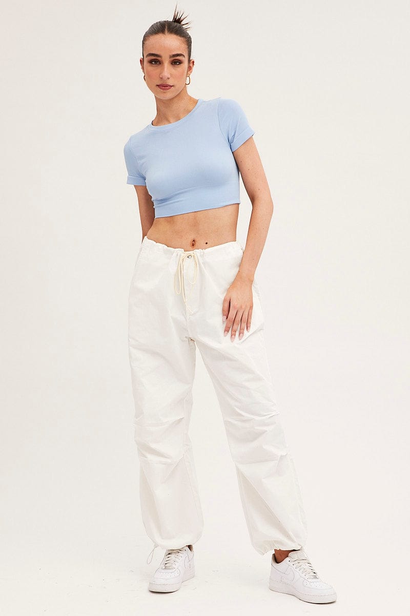 Blue T Shirt Short Sleeve Crew Neck Seamless