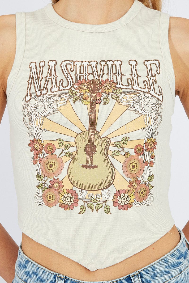 Beige Graphic Crop Top