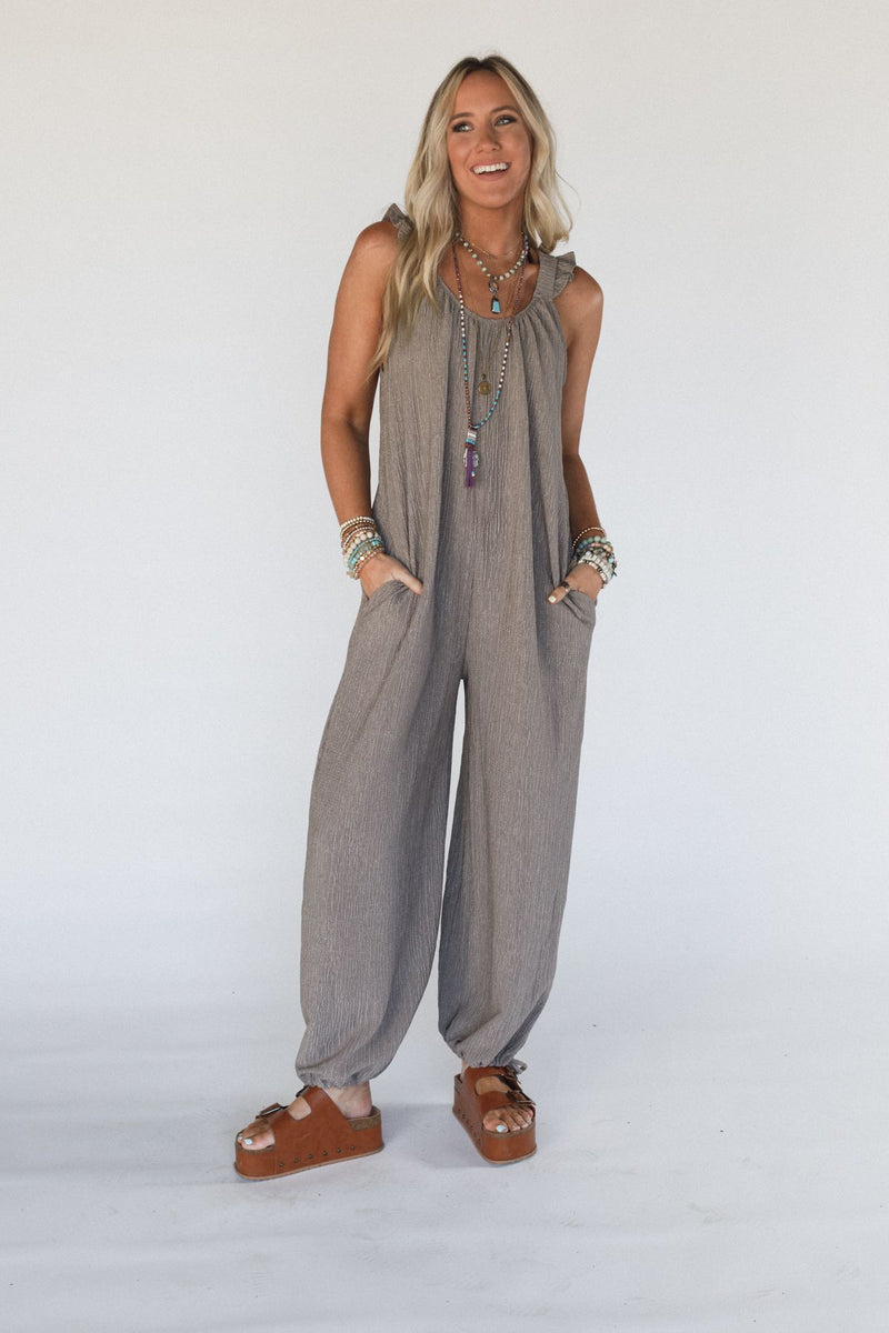 The Nest Wildflower Ruffle Jumpsuit - Stone