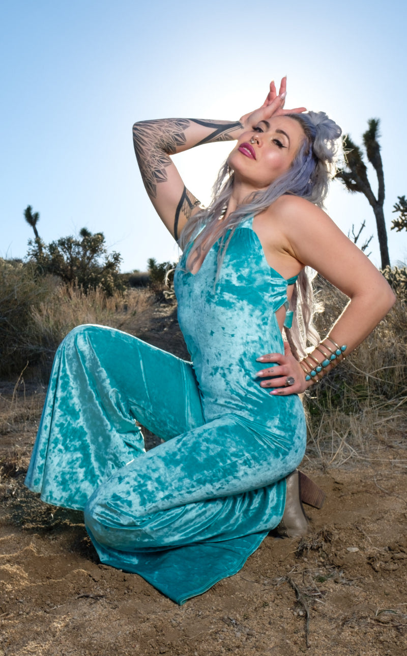 Sea Foam Velvet Tigra Jumpsuit