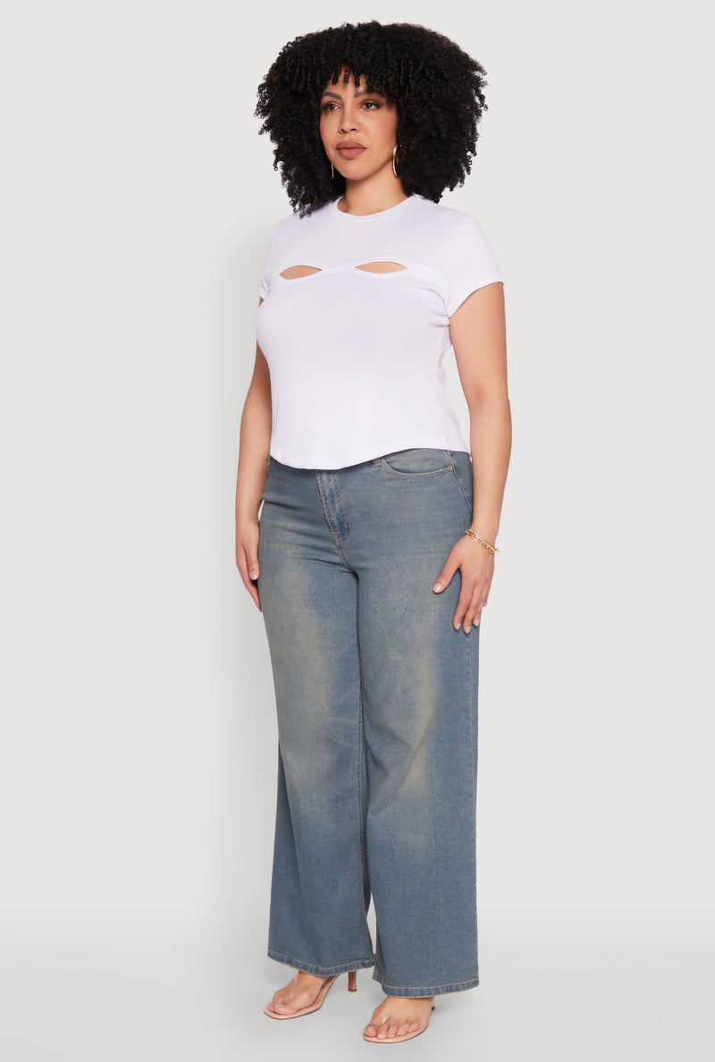 Plus Size Cut Out Rib Knit Top