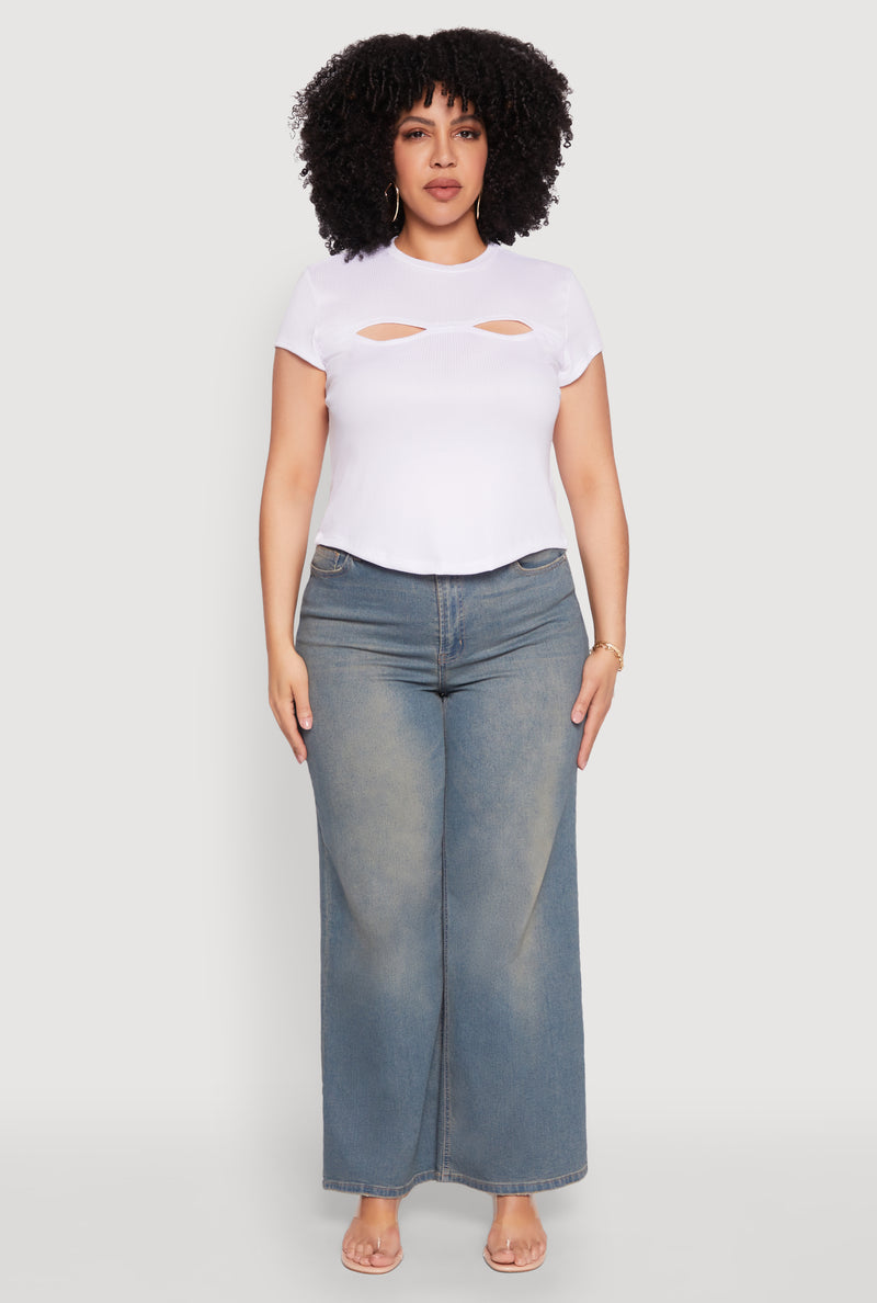 Plus Size Cut Out Rib Knit Top