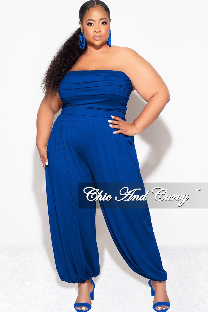 Final Sale Plus Size Strapless Jumpsuit in Royal Blue
